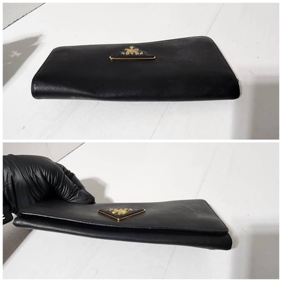 Authentic Prada Saffiano Lux Leather Flap Continental Wallet Black - Picture 5 of 15